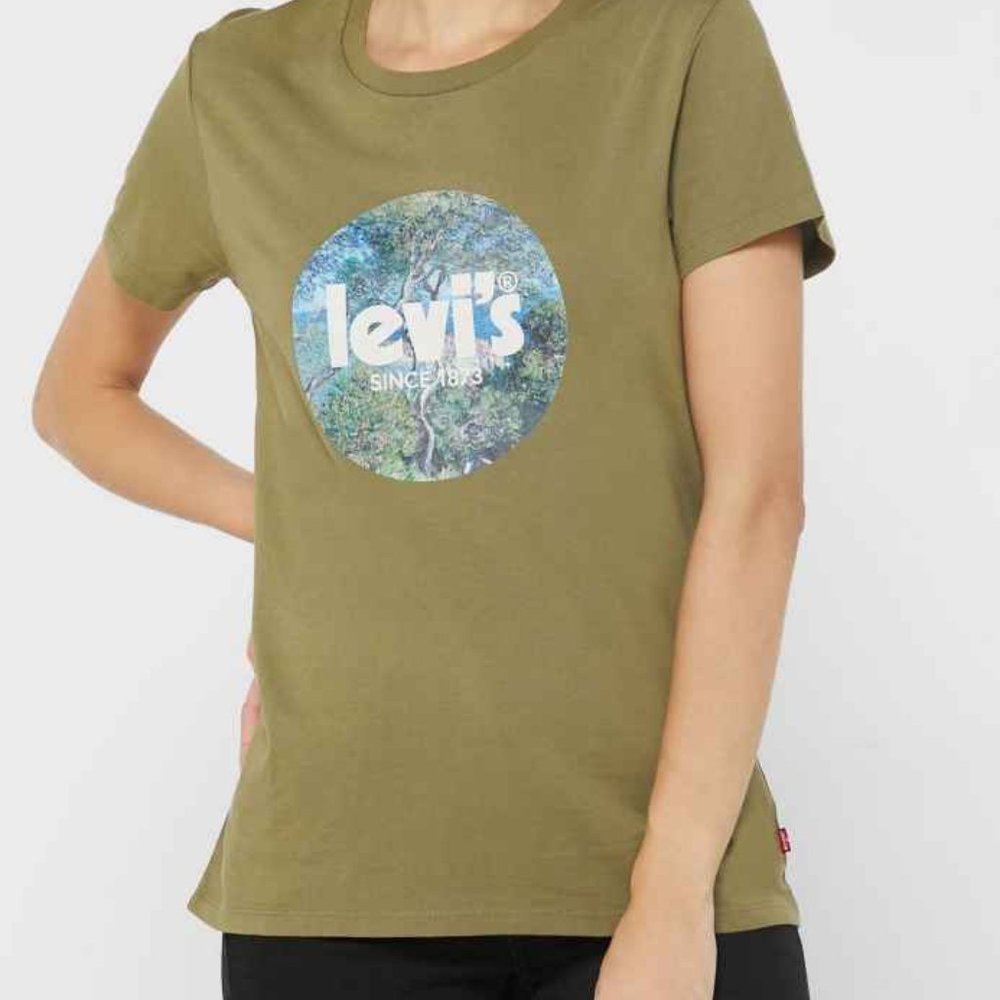 Levi's Logo Graphic Green Medium 100% Cotton Women's Short Sleeve T-Shirt EUC